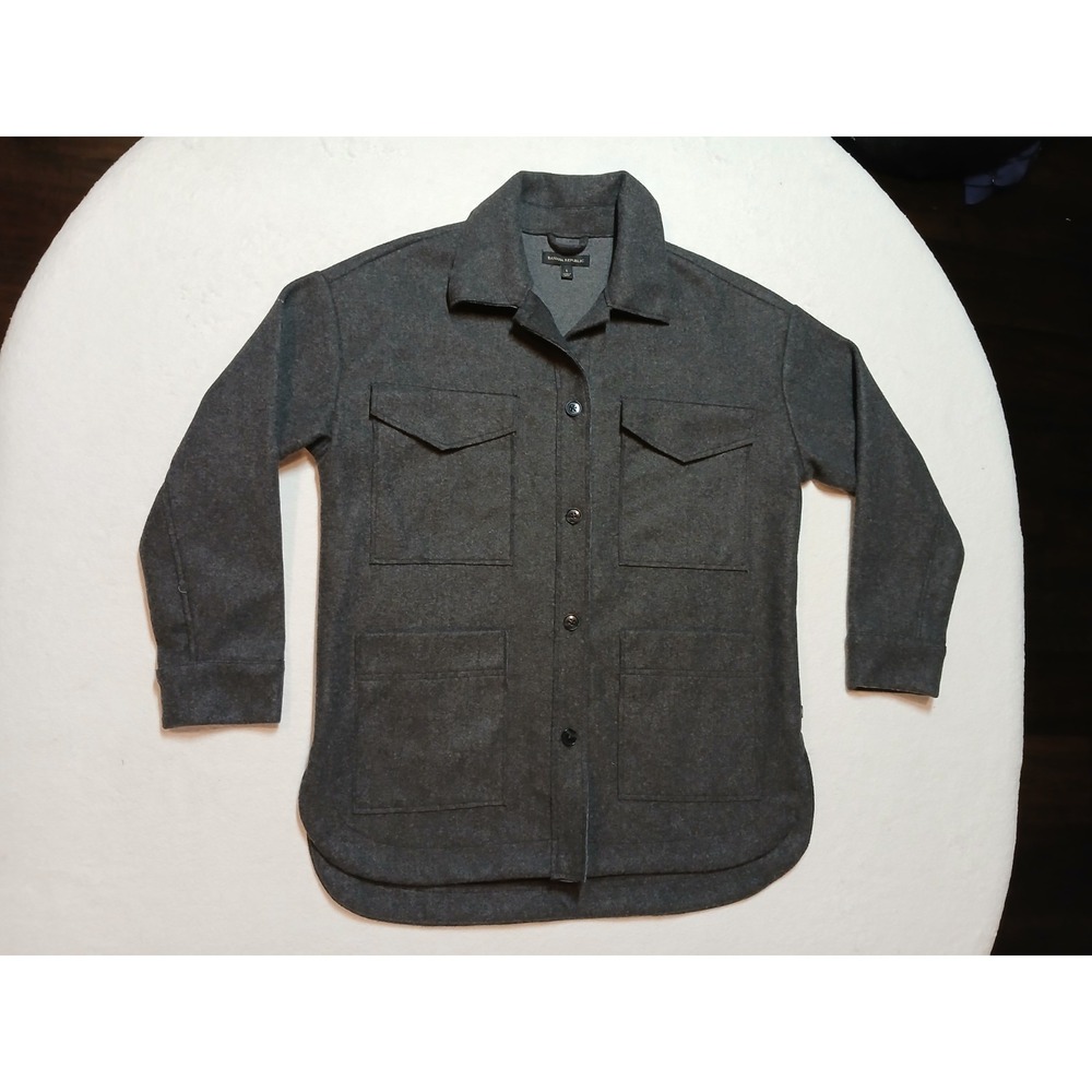 Banana Republic Womens S Structured 4 Pocket Button Shacket Shirt Jacket Gray